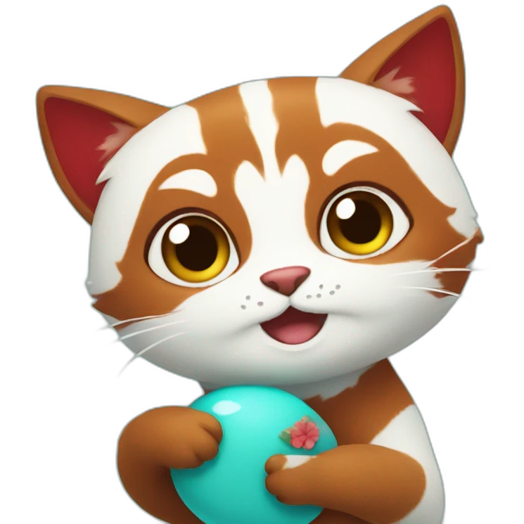 Turquoise cat holding red panda emoji