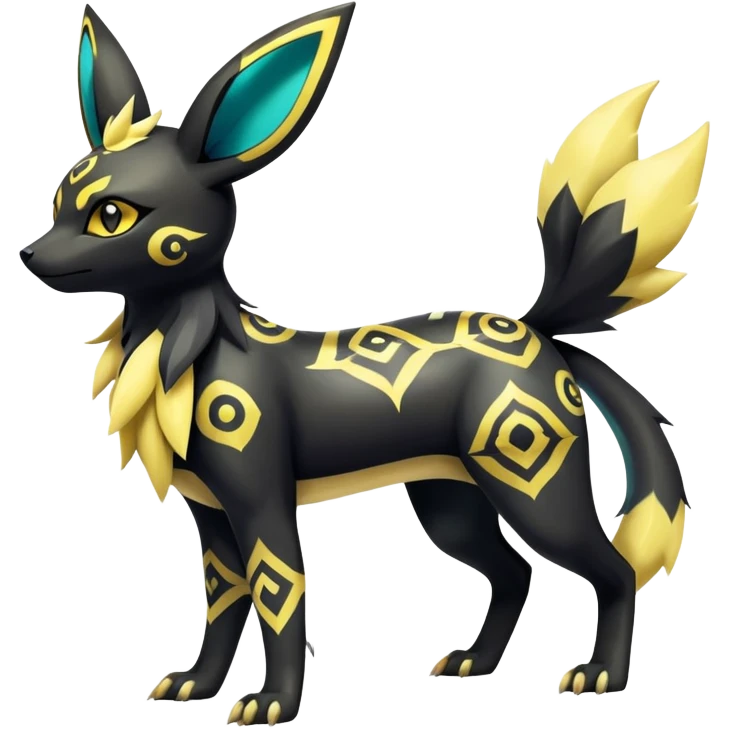 Shiny Exotic Badass Colorful Ethereal Royal Mysterious Gothic Umbreon-Jolteon-Noibat-Pokémon-Fakémon-hybrid-creature (full body) with pattern-markings emoji