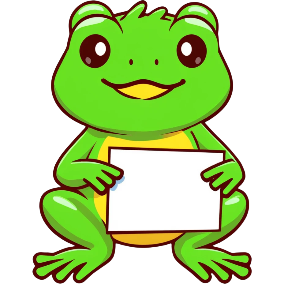 Bufo frog holding a blank sign, cartoonish emoji