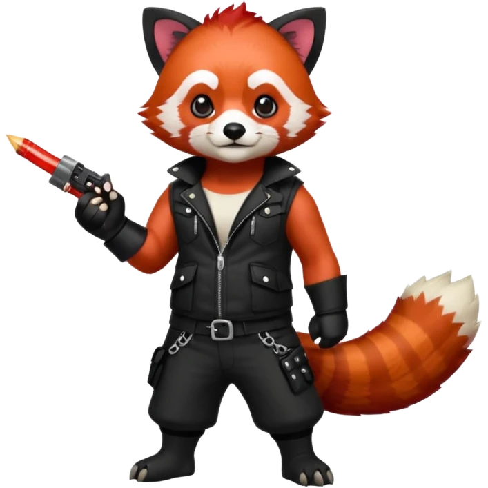 full body punk red panda with red and black hair with a blunt in hand  emoji
