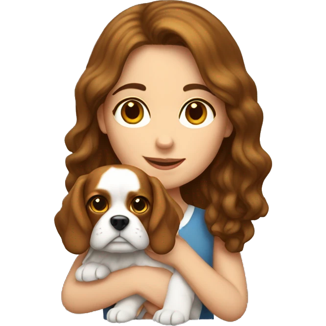 white brunette girl holding a king charles dog emoji