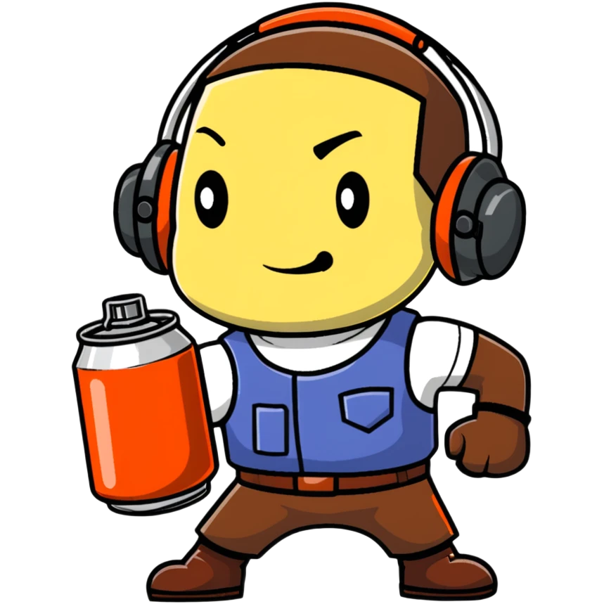 Team Fortress 2 Scout holding BONK! Atomic Punch can, accurate game appearance, canonical uniform and headset emoji