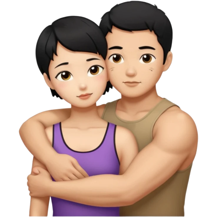 buff korean Man black hair hugging girl with black pixie cut  emoji