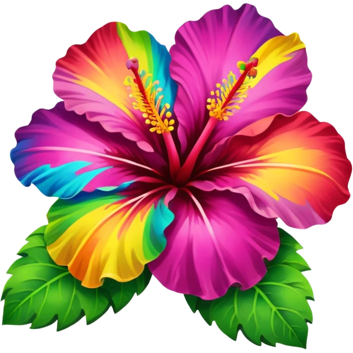 rainbow hibiscus with leaves emoji