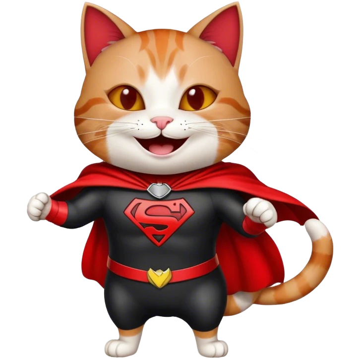 cat super hero laughs in red and black clothes emoji