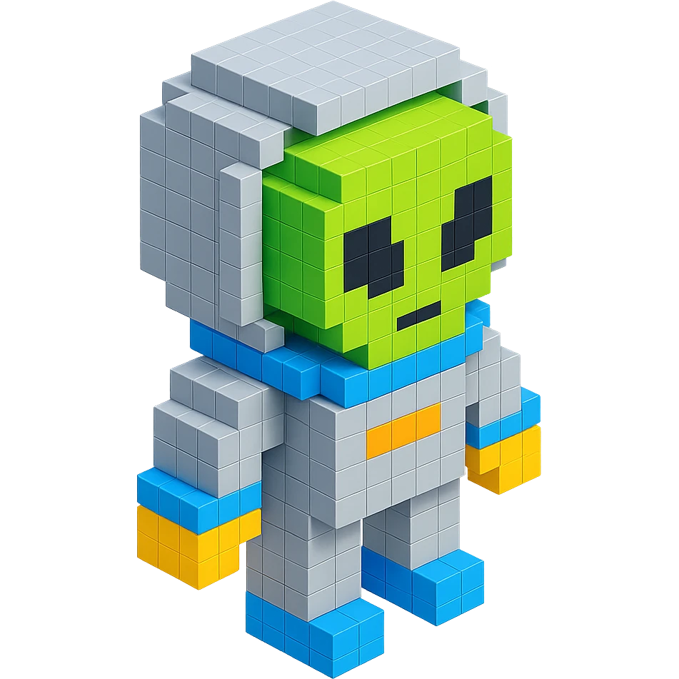 alien in a silver spacesuit, isometric view emoji