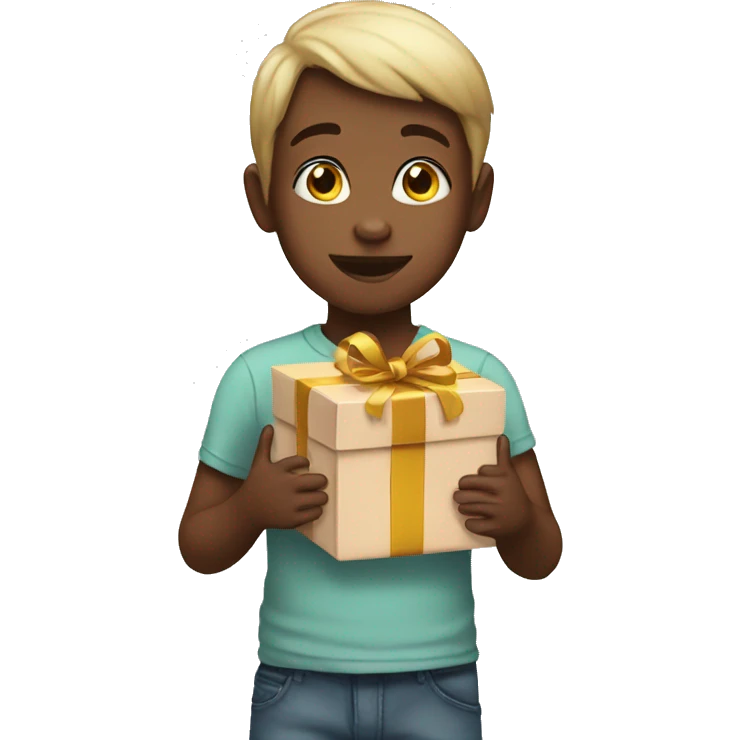 white child with gift emoji