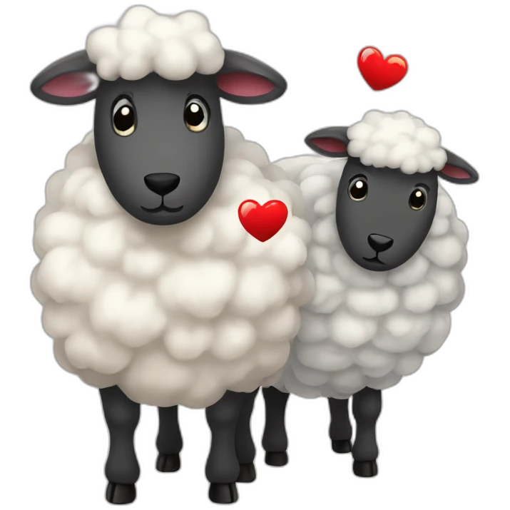Male and female sheeps in love with hearts  emoji