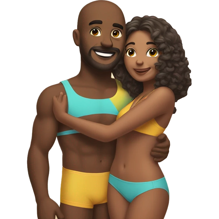 hugging couple selfie moment in bathing suits  emoji