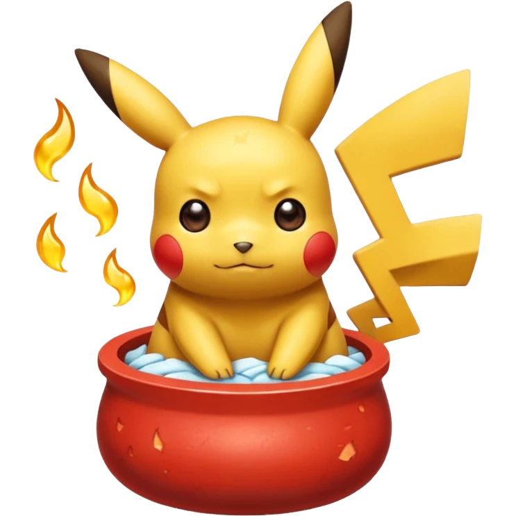 Un Pikachu rouge qui et triste avec des éclairs en fond et il a fait caca et pipi dans un pot  emoji