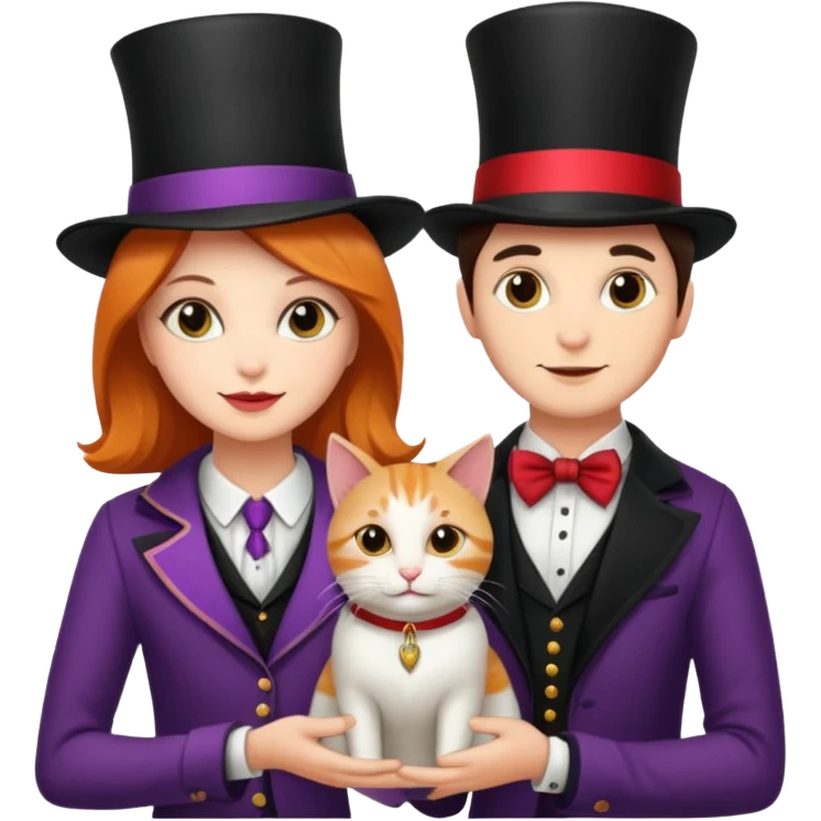 magician couple and their pet cat emoji