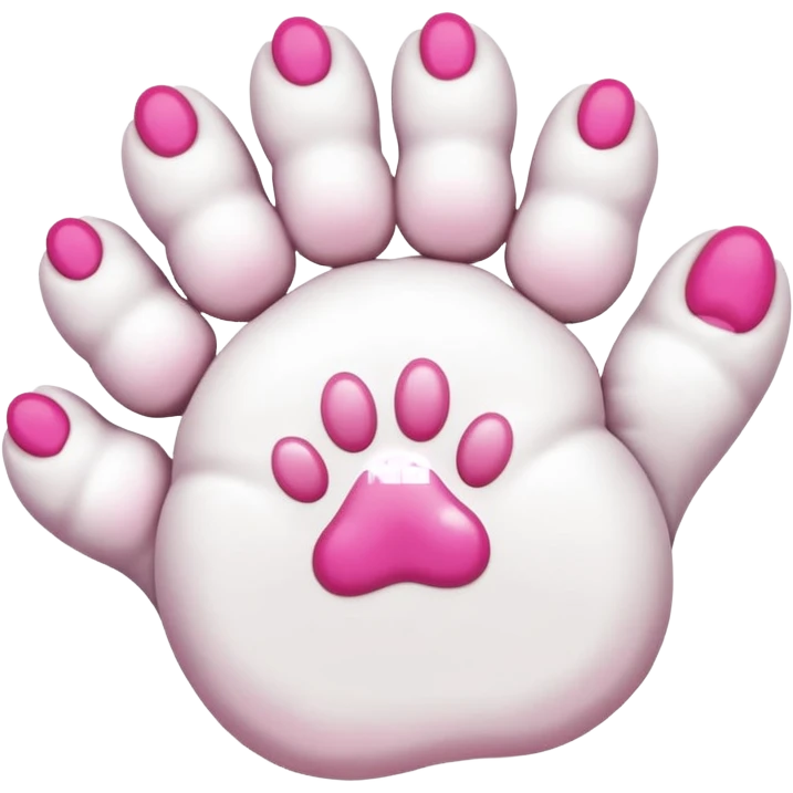 white cat paw with arm, from the bottom, vivid pink toe beans emoji