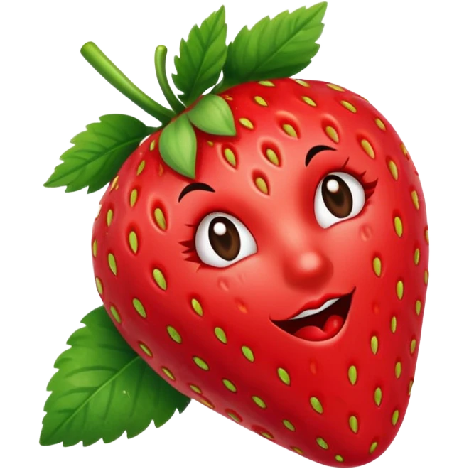 one strawberry 🍓 and red kiss 💋 fashioned stylish little emoji for “slay” reaction. subject. less details. lips with pattern of strawberry with leaf on top  emoji