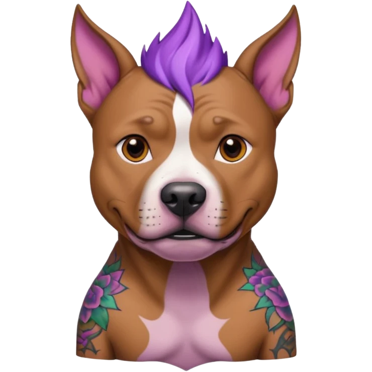 very tattoed brown face pitbull dog with purple spiky hair emoji