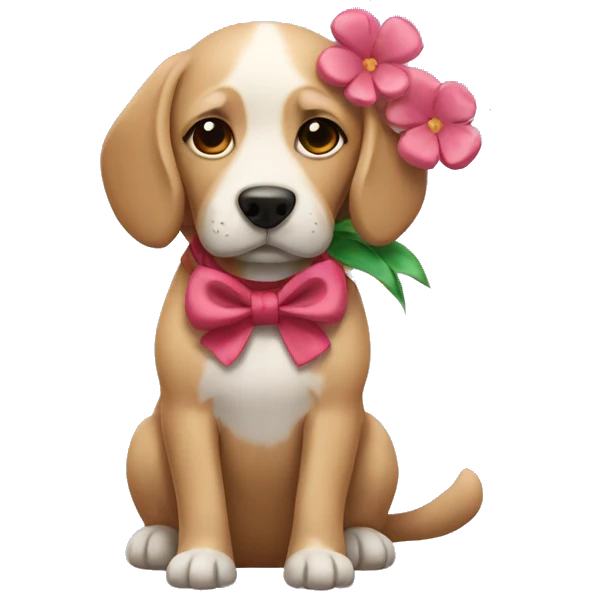 dog with bow holding flower emoji