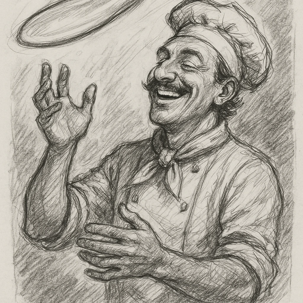 smiling Italian chef spinning pizza dough emoji