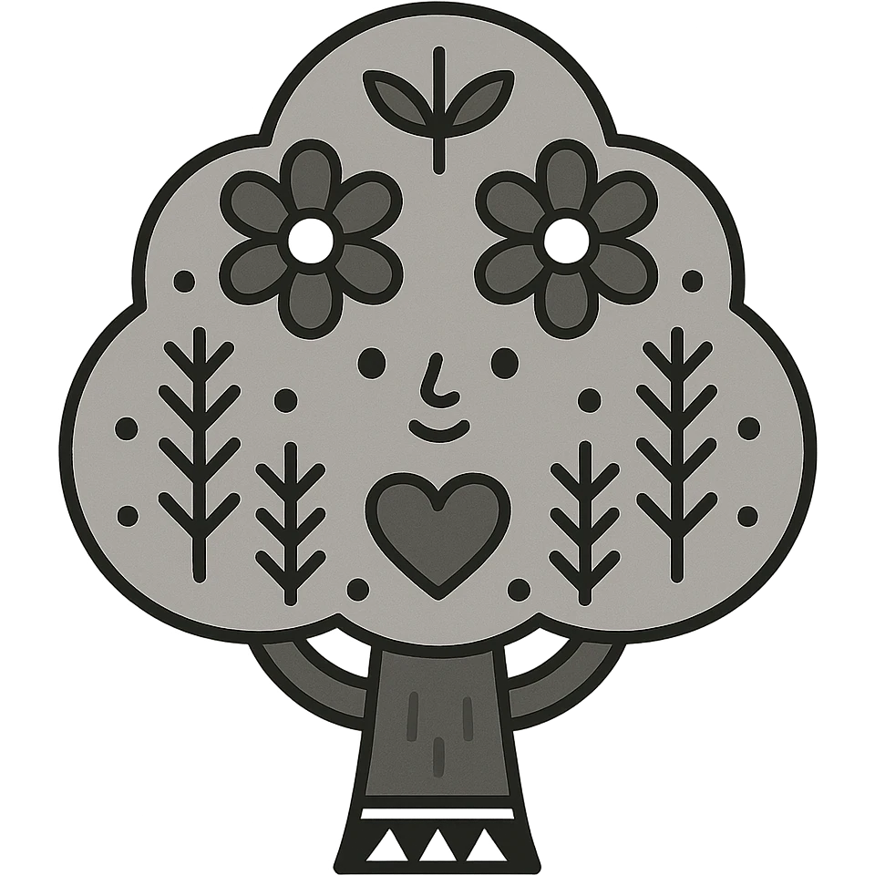 a stylized tree with folk motifs, Scandinavian or Slavic, neutral colors, minimal emoji