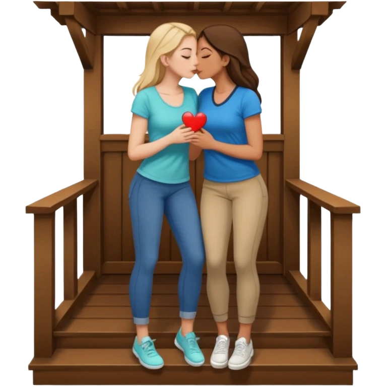 a girl, big butt, white, on her porch, having sex with another girl, no pants, kissing emoji