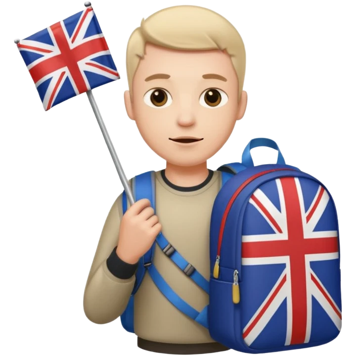 A guy with a backpack holds the Union Jack. emoji
