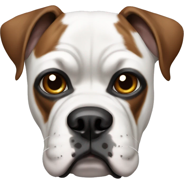White boxer dog with 1 brown patch over left eye emoji