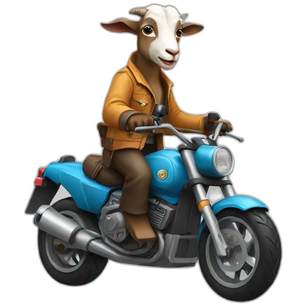 A goat wearing pants and riding a motorcycle emoji