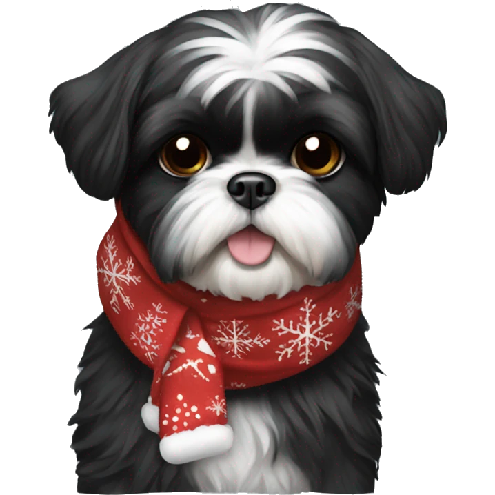 Black Shih Tzu with Christmas scarf emoji