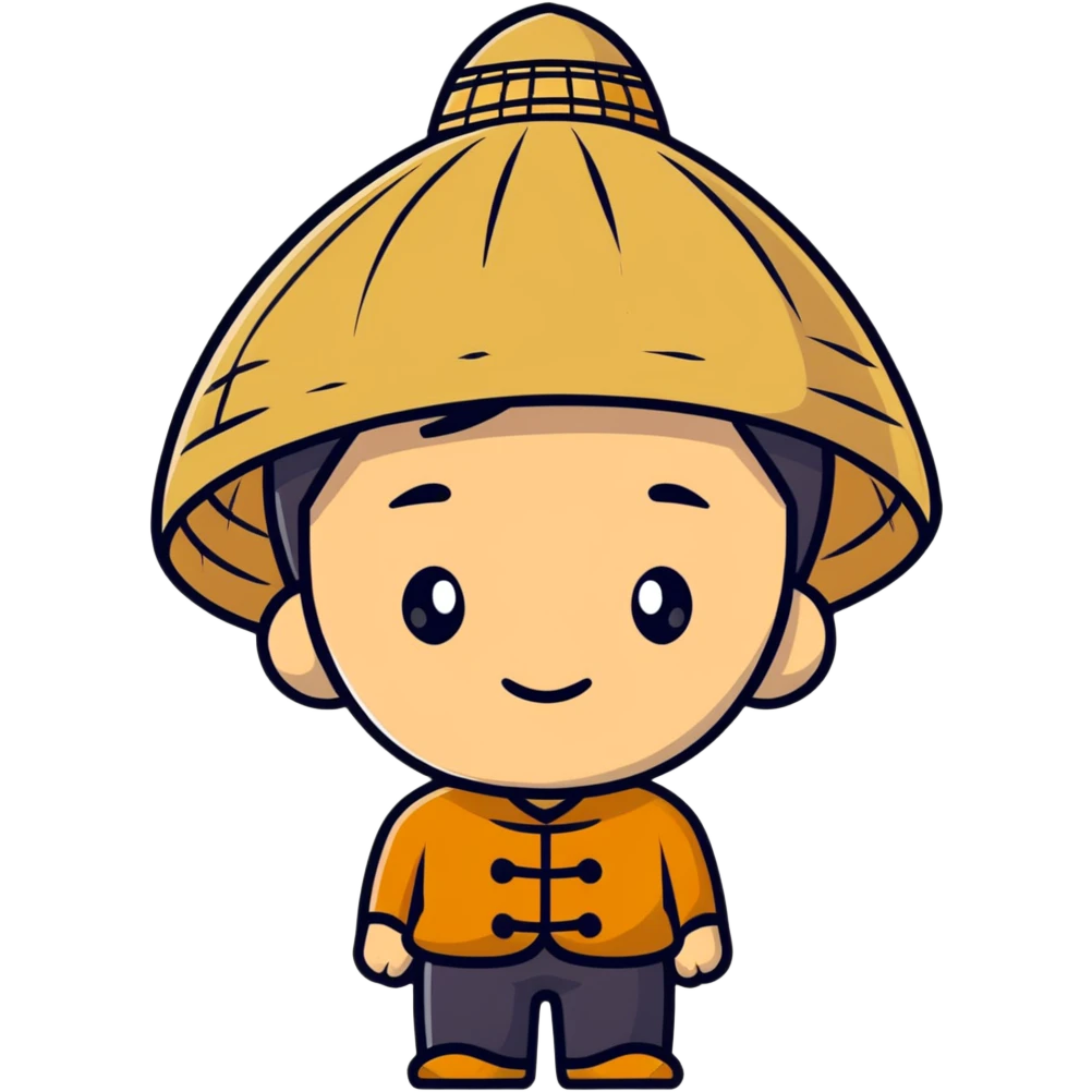 young Asian man with a rice hat emoji