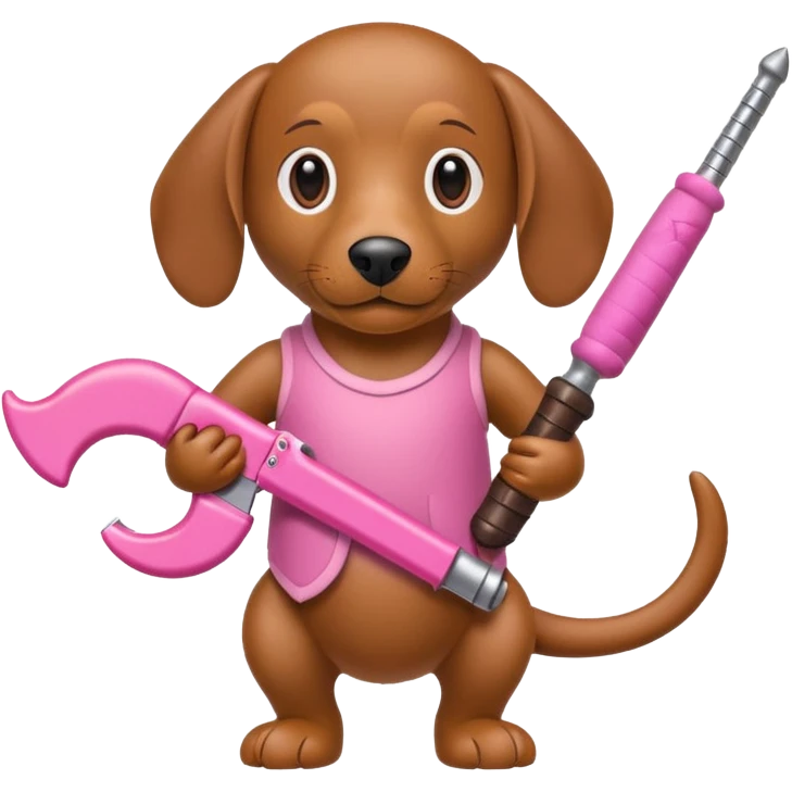 Weiner dog with pink Monkey first weapons emoji