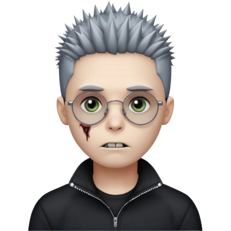 zombie boy with spiky emo hair and black quarter zip shirt and round  and glasses  emoji