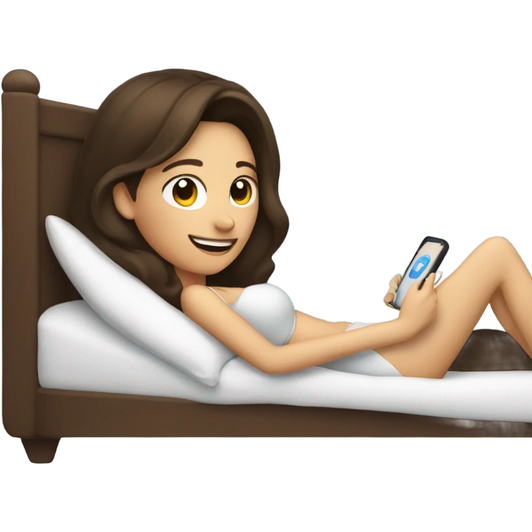 brunette laying in bed texting boyfriend with heart eyes emoji
