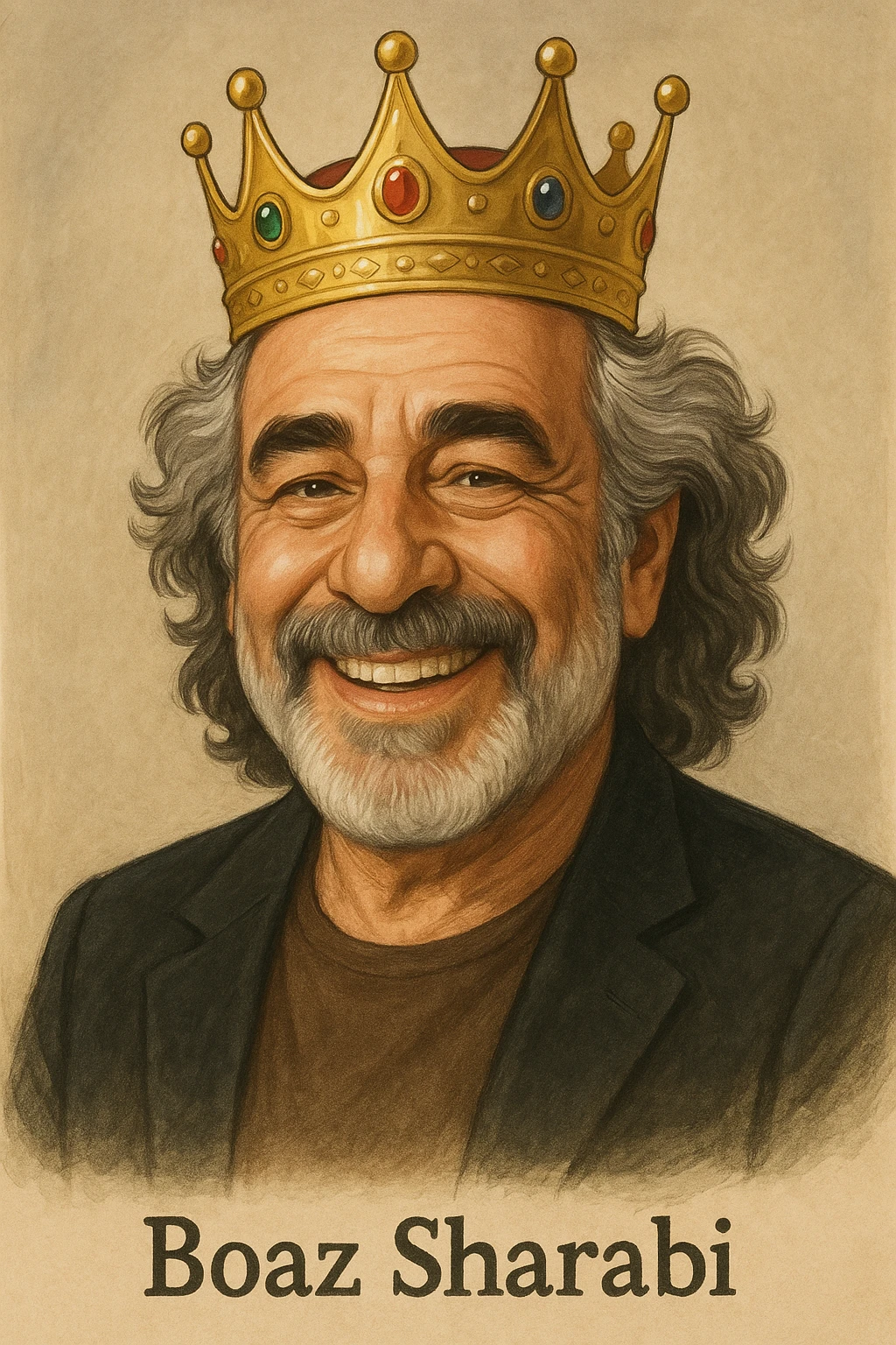 Boaz Sharabi, the Israeli singer, wearing a crown, realistic cartoon style emoji