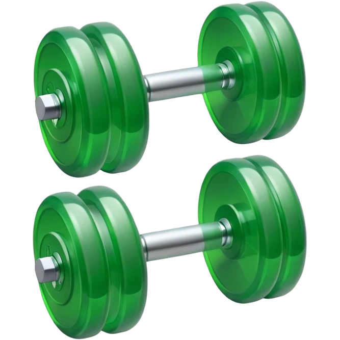 A simple emoji-style icon of a transparent green plastic gym dumbell logo, folder envelope, slightly open, with clean edges, soft shine, and subtle shading, conveying fitness organization and active lifestyle. emoji