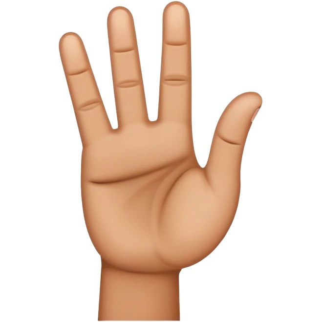4 fingers up brown hand. Thumb tucked in emoji