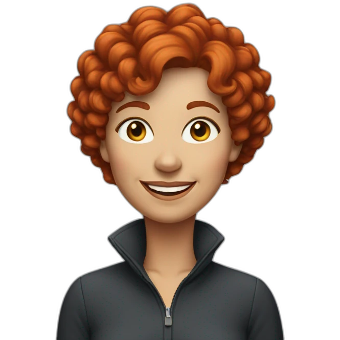 A 50-year-old woman with red curly short hair smiles emoji