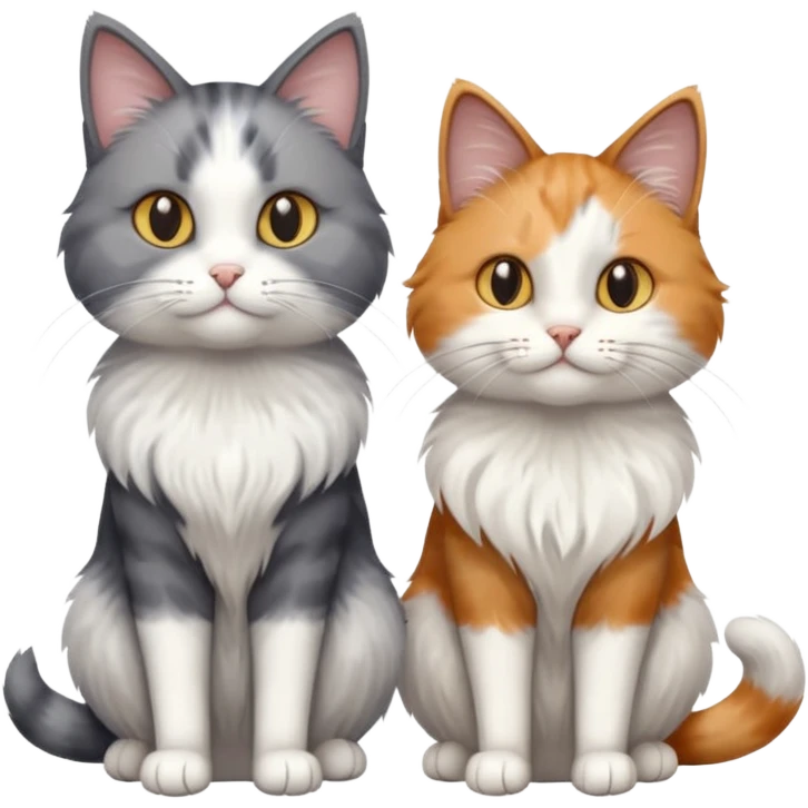 a very fluffy grey and white cat sitting next to another cat emoji