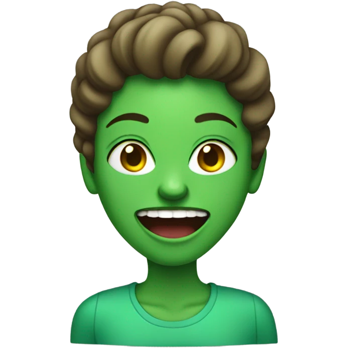 Woman with wide mouth and green teeth emoji