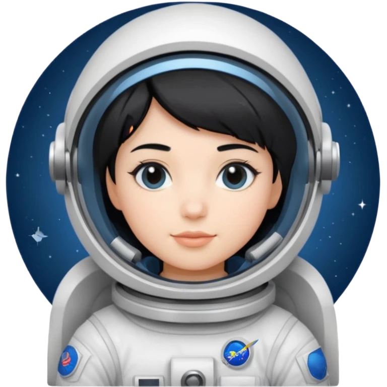 Young, female, astronaut suit, short black hair, white skin
 emoji