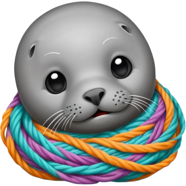 Realistic Seal (That you see his hole body) Stauck with his head in a fishing yarn in the ocean, with much colourful plastic floating around it emoji