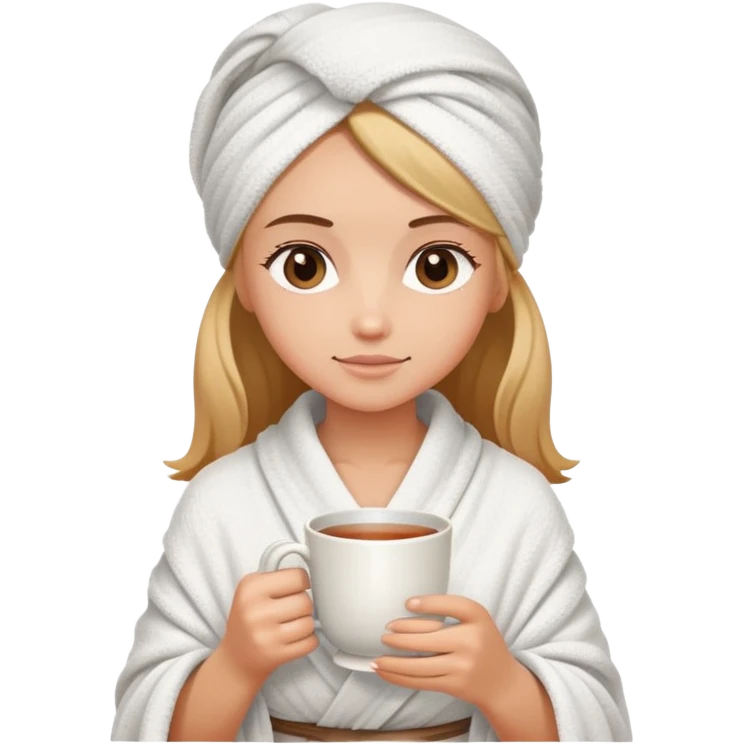 girl hair wrapped in towel holding tea with hands emoji