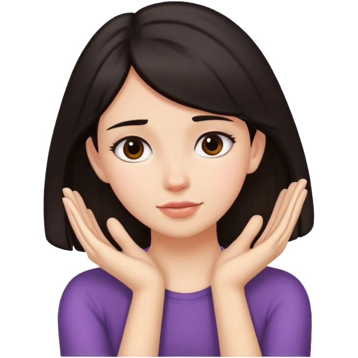 Girl holding  neck with hands with dark hair  emoji