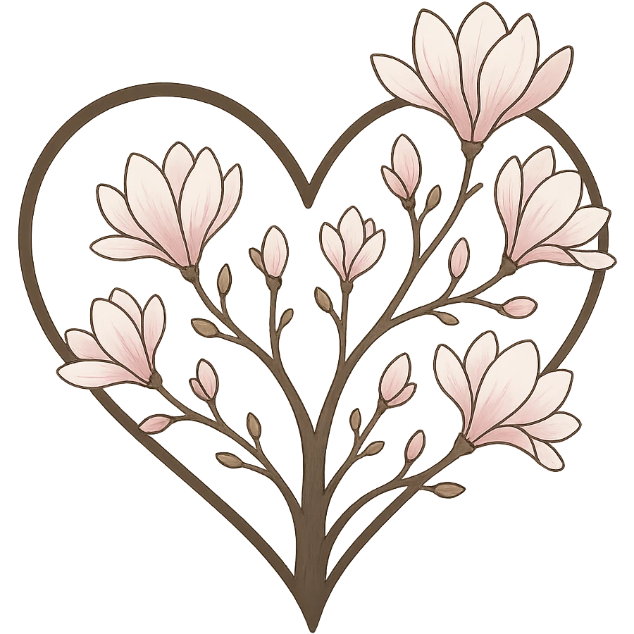 heart with a spring magnolia tree, clean digital illustration emoji