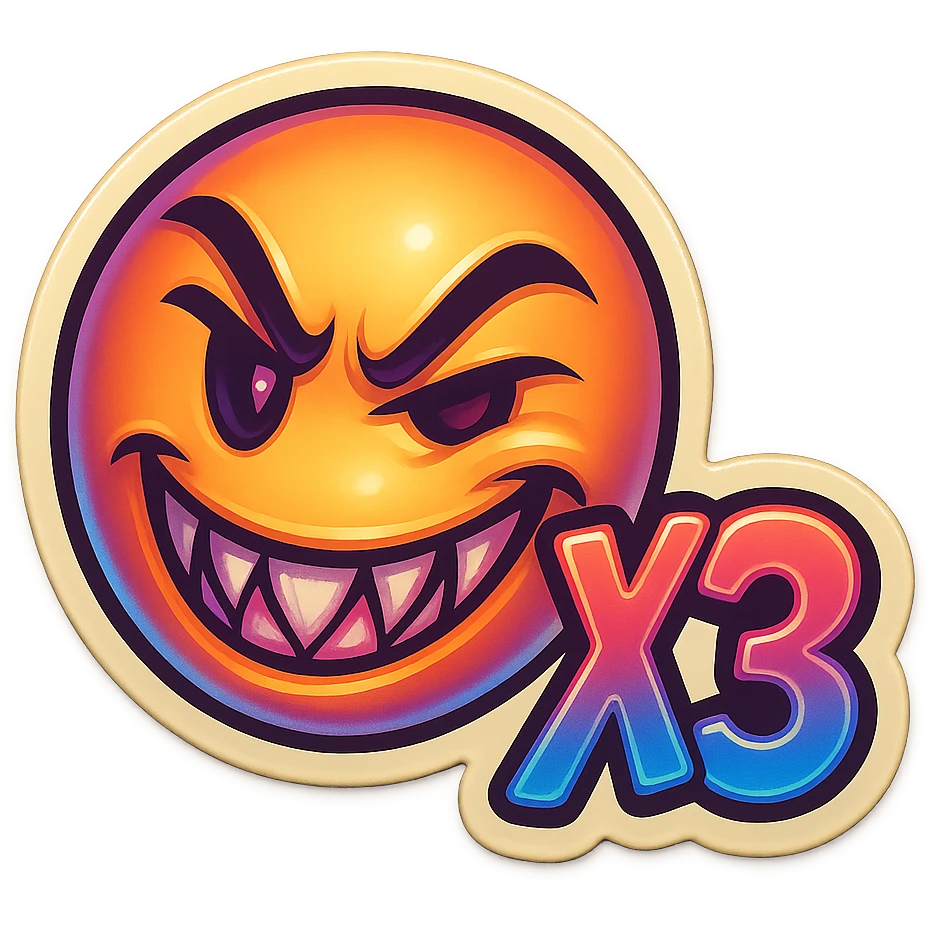 grin EVIL LOOk , Make it say "X3"" emoji