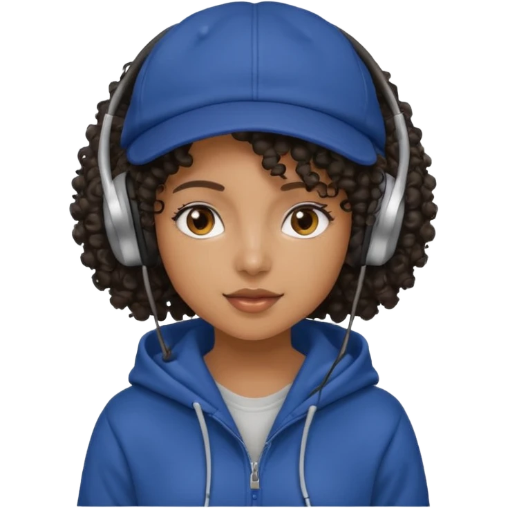 curly haired with headphones in and hoddie  black girlsgirls with cap emoji