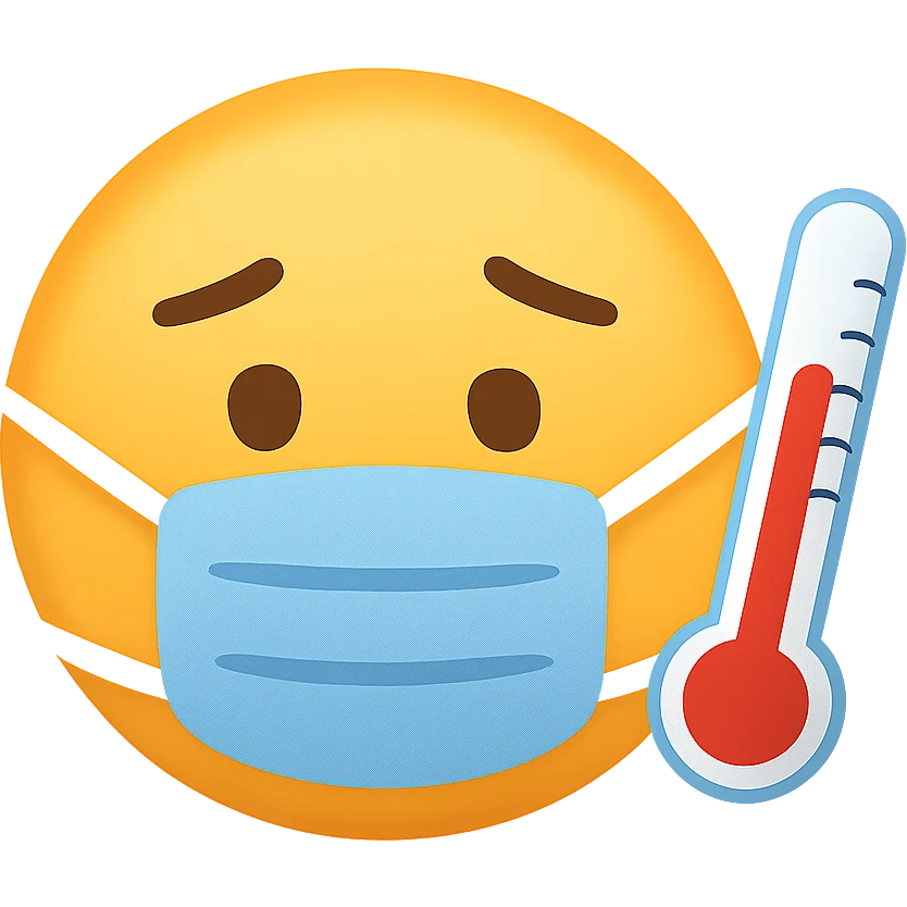 face with blue mask and thermometer emoji, digital illustration, no background emoji