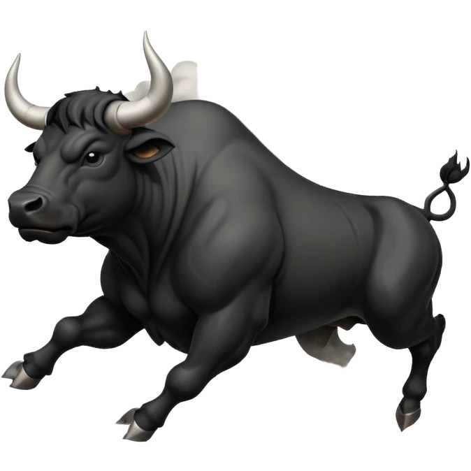 angry leaping black bull side view with dust clouds emoji