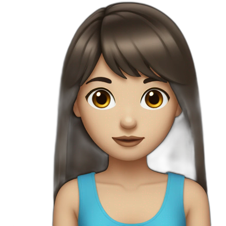 Dark brown long hair bangs girl with blue eyes emoji