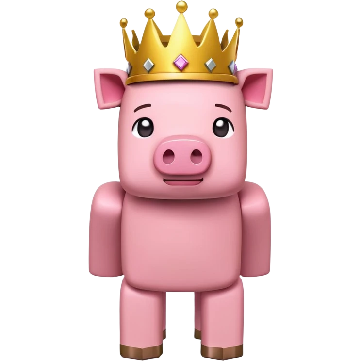 minecraft pig full body pink blocky animal with square head wearing a crown emoji