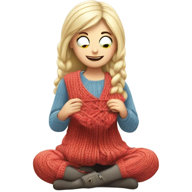 White blond girl knitting emoji