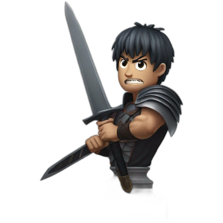 angry berserk guts carrying a huge sword on his shoulder framed on his bust emoji
