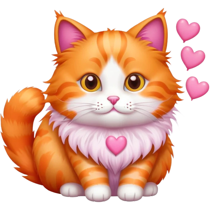 orange cat with pink hearts emoji